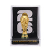 A gold-colored trophy figurine of the FIFA World Cup 2026 trophy displayed in a clear box.