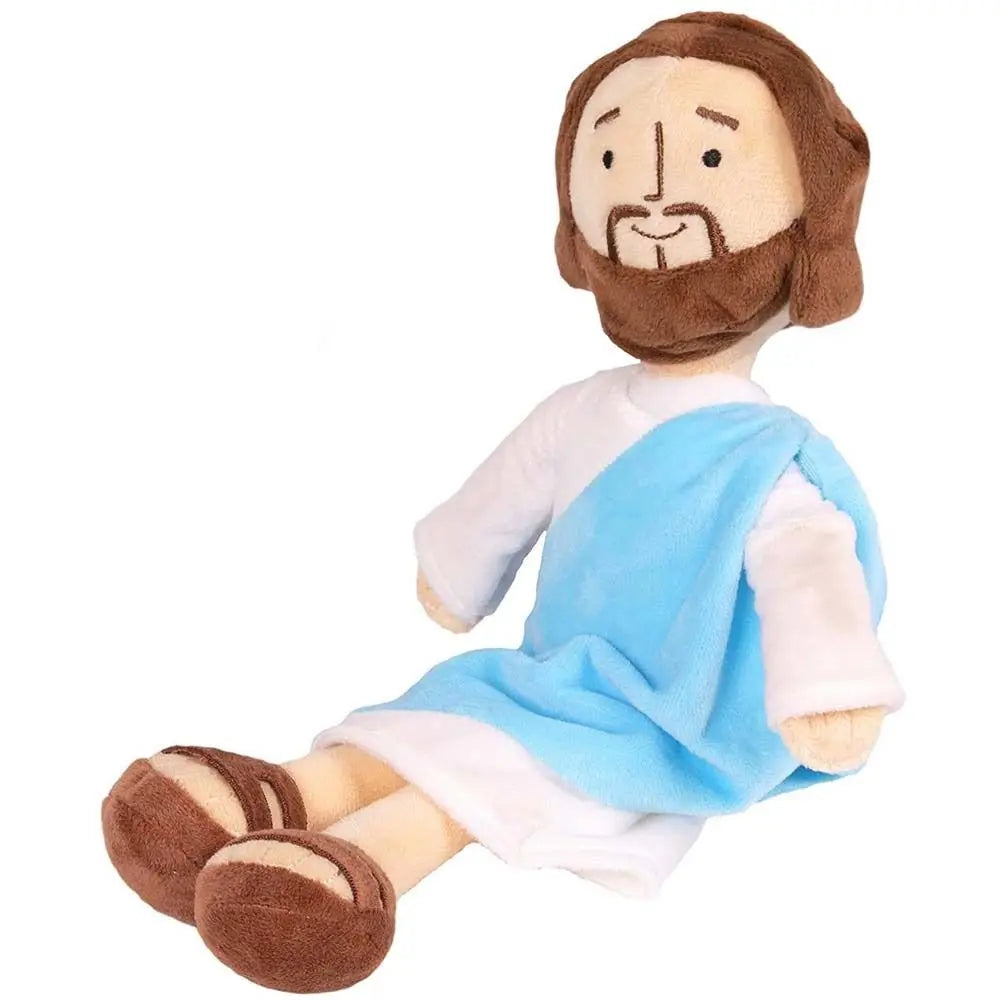 A plush toy set featuring Jesus and a donkey, with Mary included.