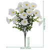 Artificial pansy flower bouquet with white flowers and green eucalyptus stems