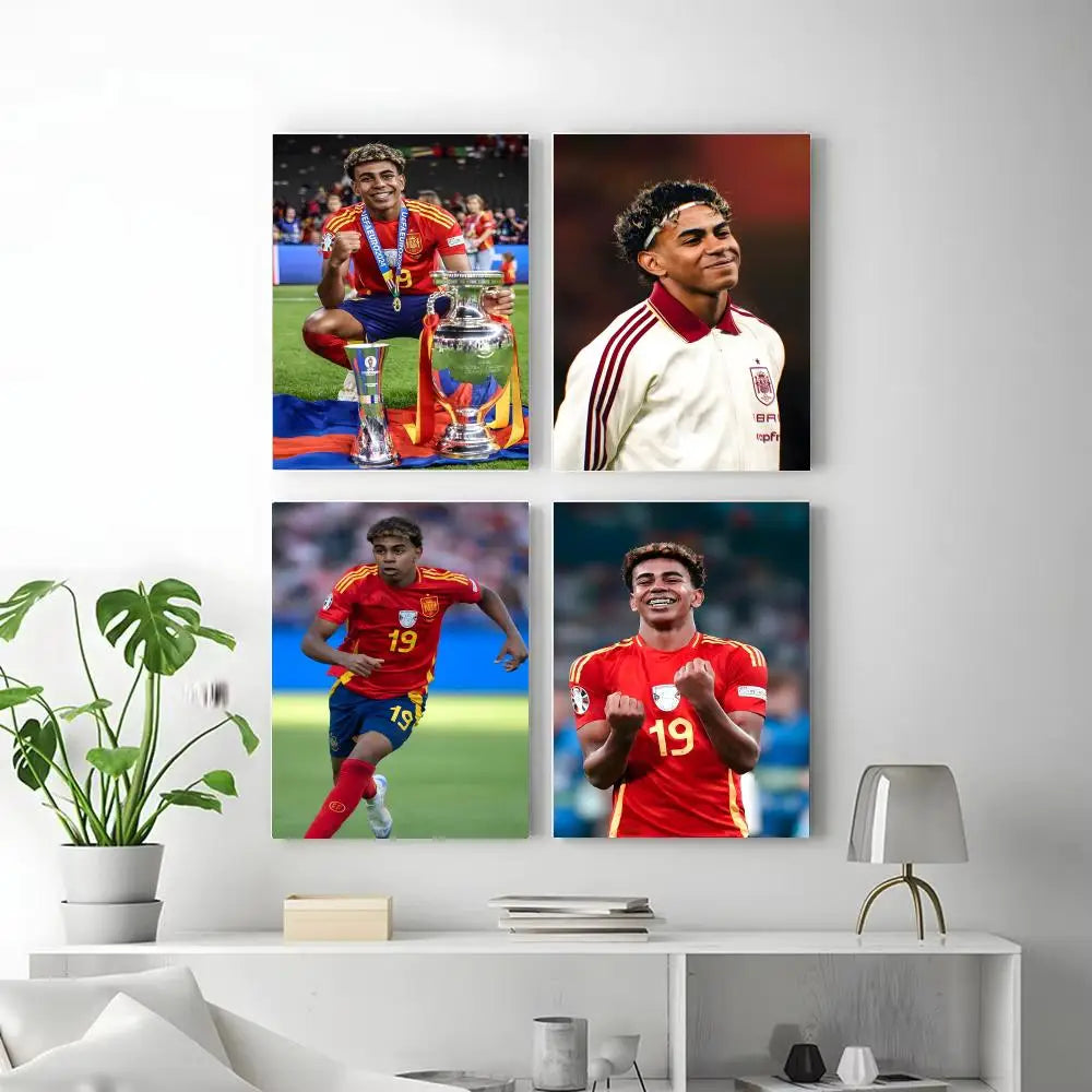 A set of three posters featuring Lamine Yamal in various football kits and poses.