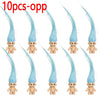 Ten small blue troll doll figures displayed in a row.