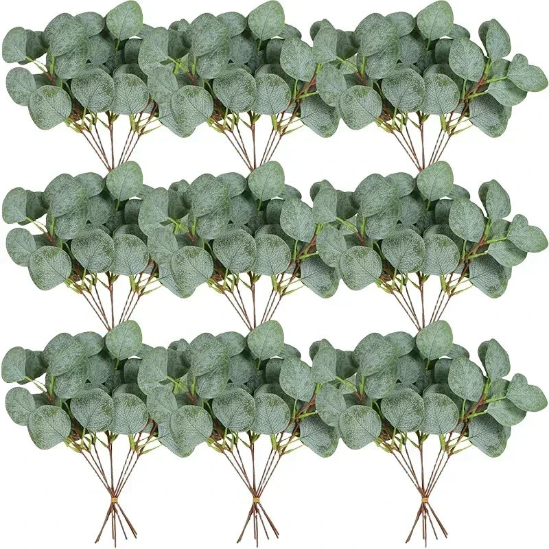 A set of artificial eucalyptus stems used for floral arrangements.