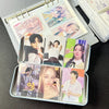 A set of crystal clear protective card sleeves featuring photos of K-pop idols, packaged in a clear plastic sleeve and a whit