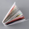 A clear A6 storage album with 40 pages for stickers, photos, and craft supplies, showing various colored pages.