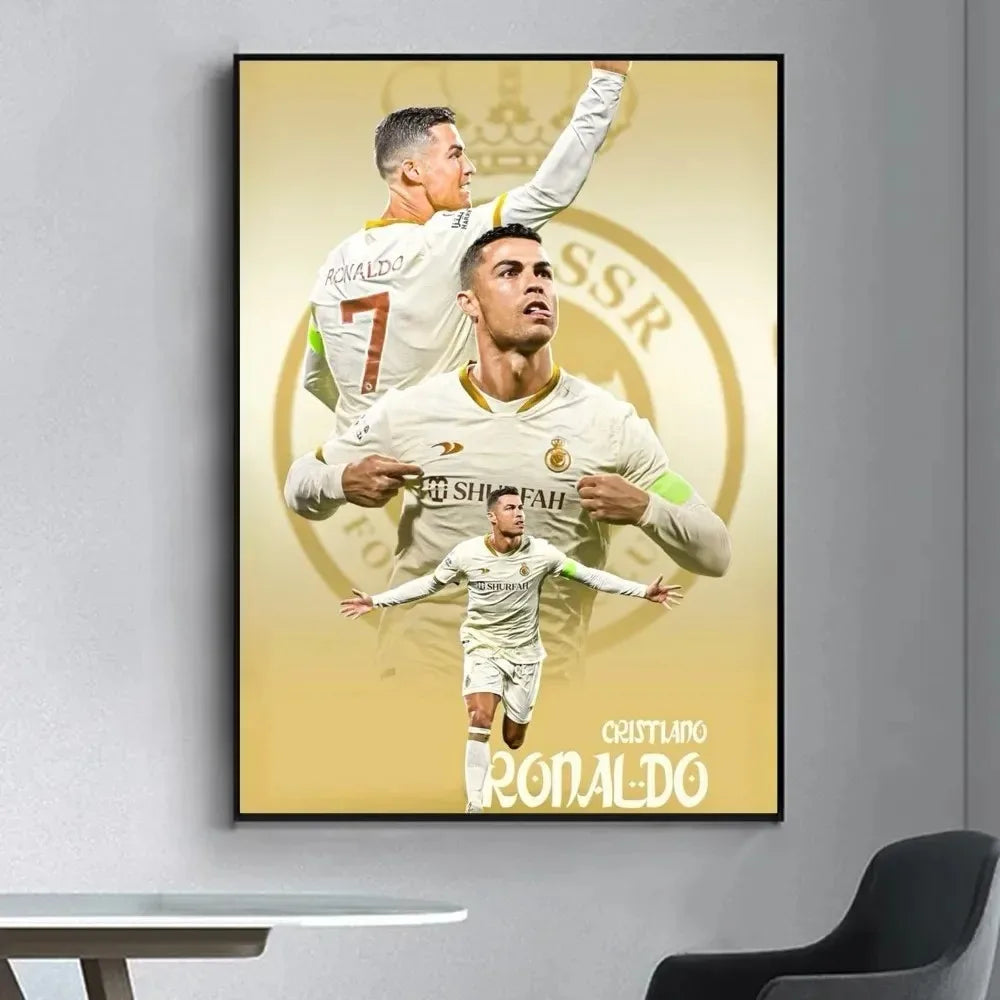 Canvas wall art featuring a dynamic photo of Cristiano Ronaldo celebrating with another player.