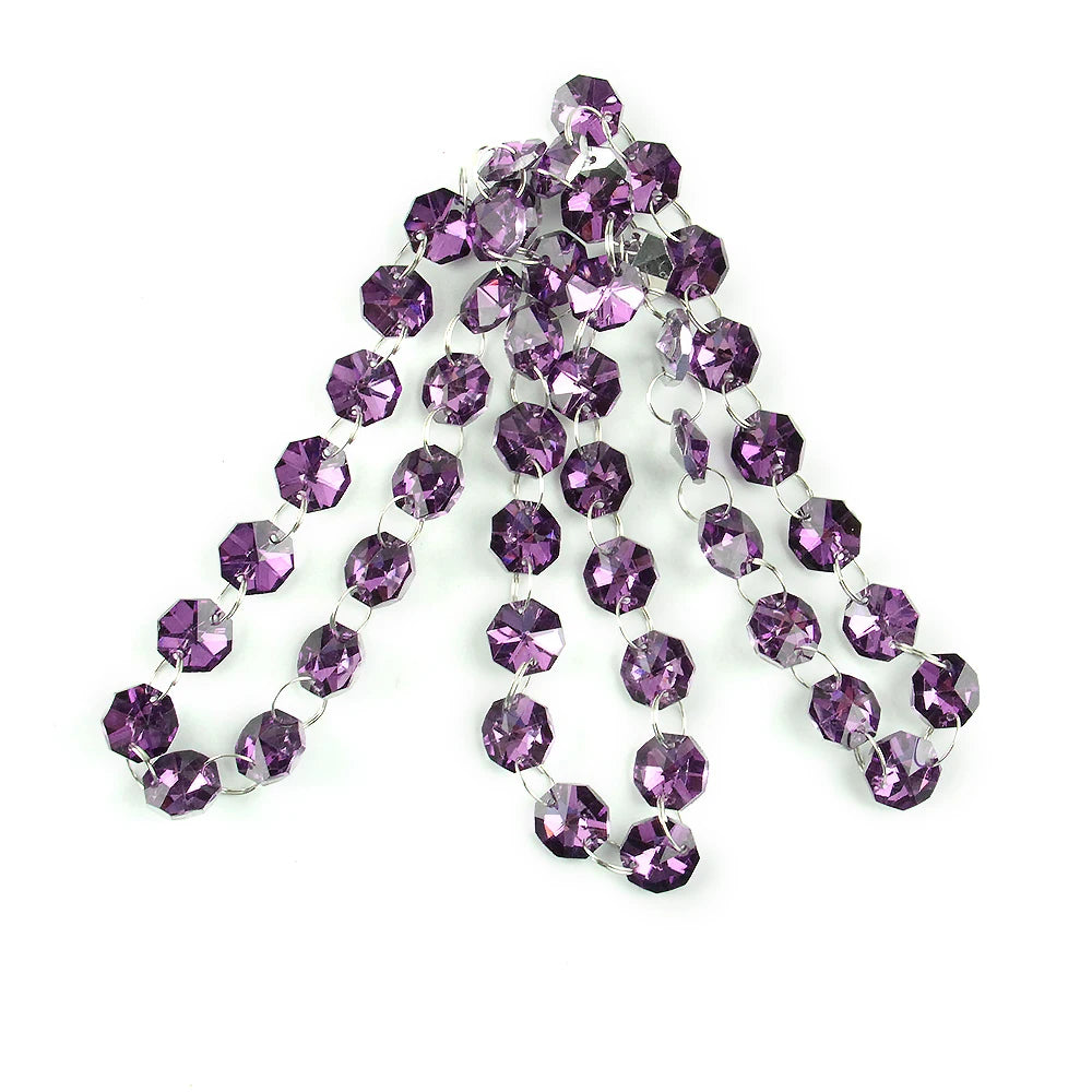 Purple crystal glass octagon bead curtain strands for home decor