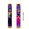 Vertical banner featuring a Mexican skull design with floral motifs for the Day of the Dead celebration