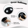 A set of elegant black balloons demonstrating uniform color, resistance to bursting, and elasticity for knotting.