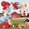 A vibrant balloon garland featuring red, white, and blue balloons arranged in a festive display.
