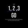 A black screen with white text showing a countdown 1, 2, 3, and GO, followed by the instruction to just count down and get st