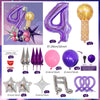 A set of decorative balloons including a purple number four, a gold balloon, and various star-shaped and heart-shaped balloon