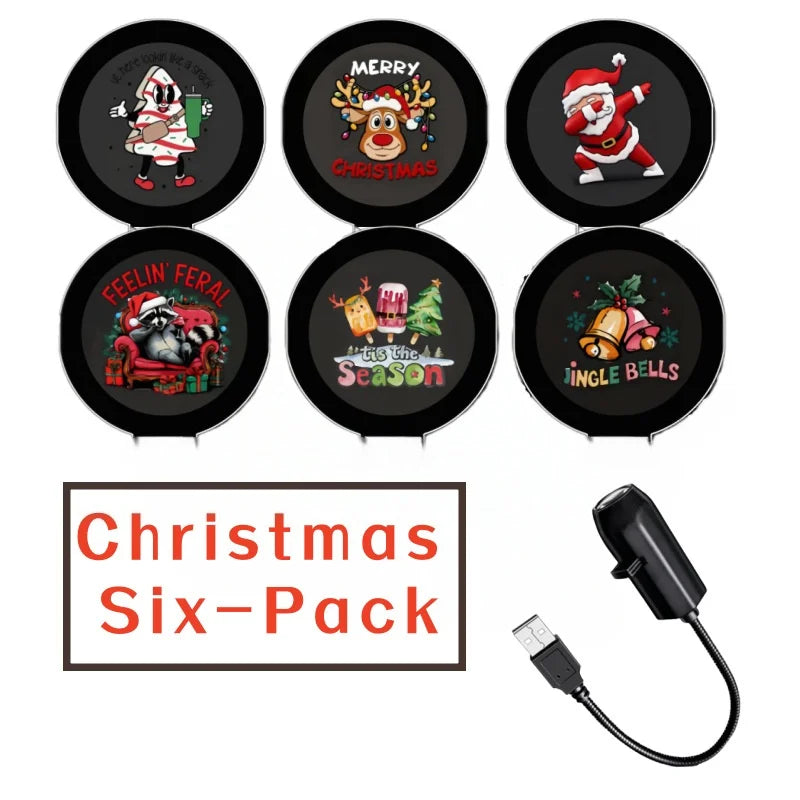 A set of six Christmas-themed projector night lights featuring various holiday designs.