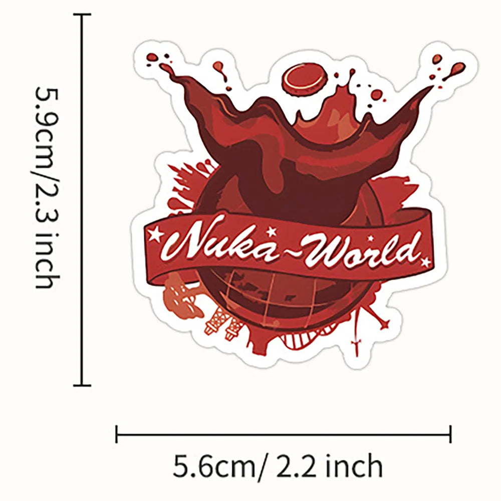 Red graffiti art sticker featuring the text Nuka World with dripping paint effects