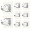Multiple views of self-adhesive curtain rod holders designed for no-drill installation.