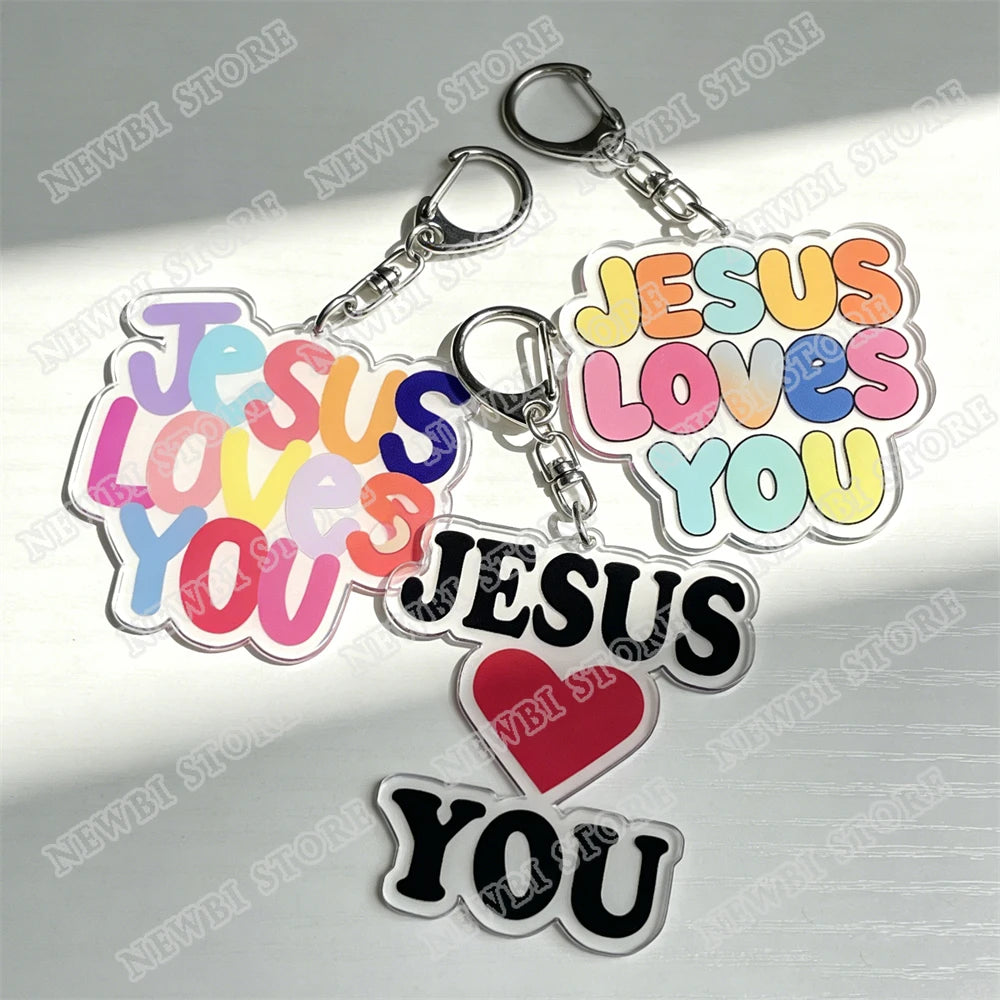 Jesus liebt dich Acryl-Anhänger mit geschichteter Schrift und Herzform