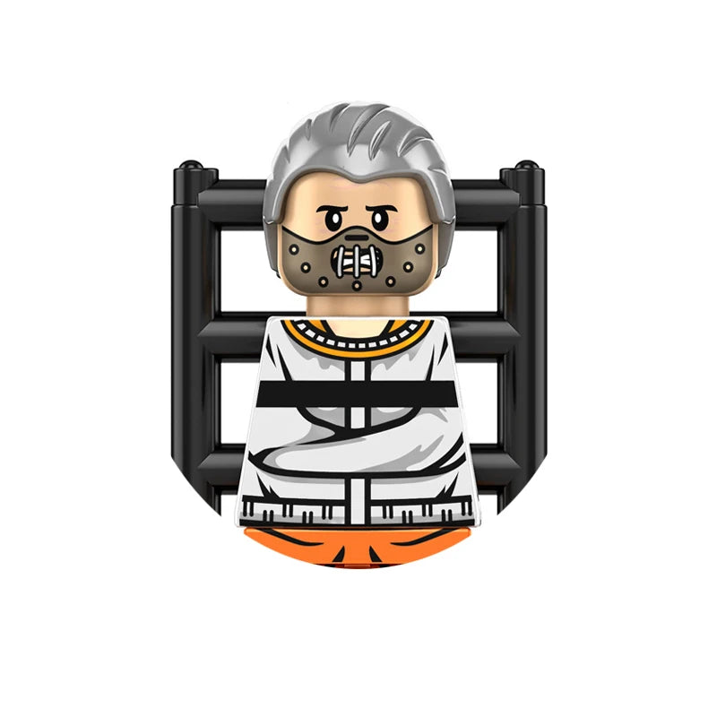 A grey and black horror movie icon minifigure built from building blocks.