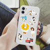 A white smartphone displaying various funny cartoon duck and goose decals on a clear background.