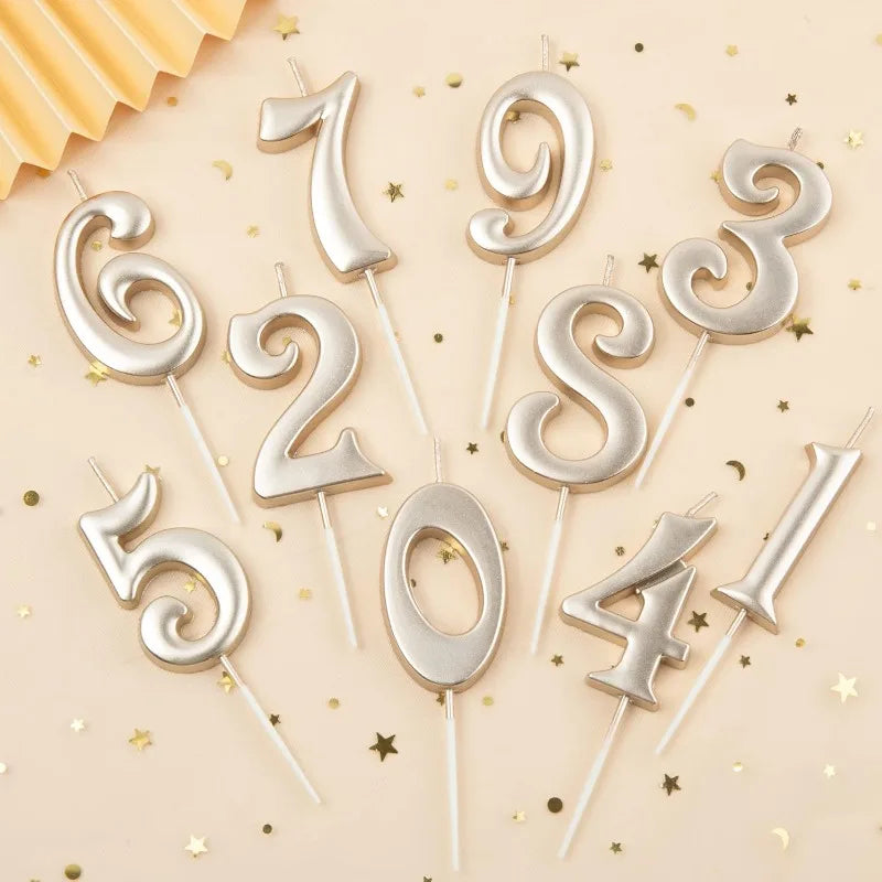 Silver number candles spelling out '192354' scattered on a light background with gold confetti.