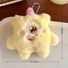 A yellow fuzzy plush monster with pink accents and a large eye, shown against a white background.