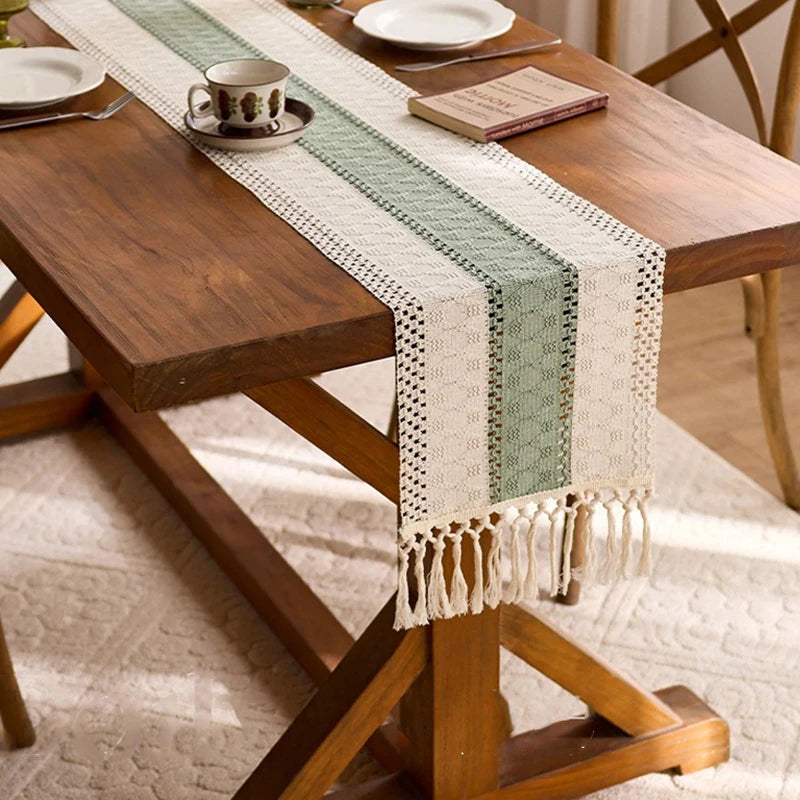 Linen Macrame Table Runner with Tassels