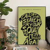 A canvas art print featuring a black silhouette of a head with the text CALL OFF THE SEARCH FOR YOUR SOUL PUT IT ON HOLD AGAI