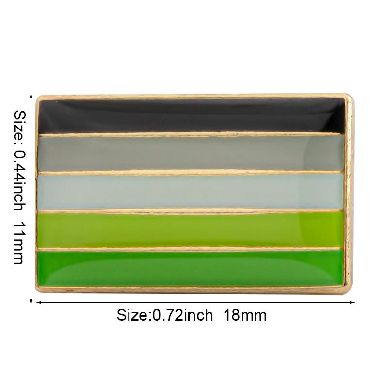 A rectangular lapel pin featuring five horizontal stripes of pastel colors including green and yellow-green.
