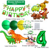 Dinosaur balloons kit featuring a banner, foil balloons in various colors, and dinosaur cake toppers.