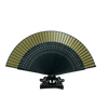An elegant bamboo folding fan with a classic design, shown open and angled.