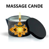 A dark gray candle in a decorative holder with an orange flame and a black lid.
