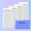 A collection of white pearl self-adhesive rhinestone embellishments in various sizes and patterns.