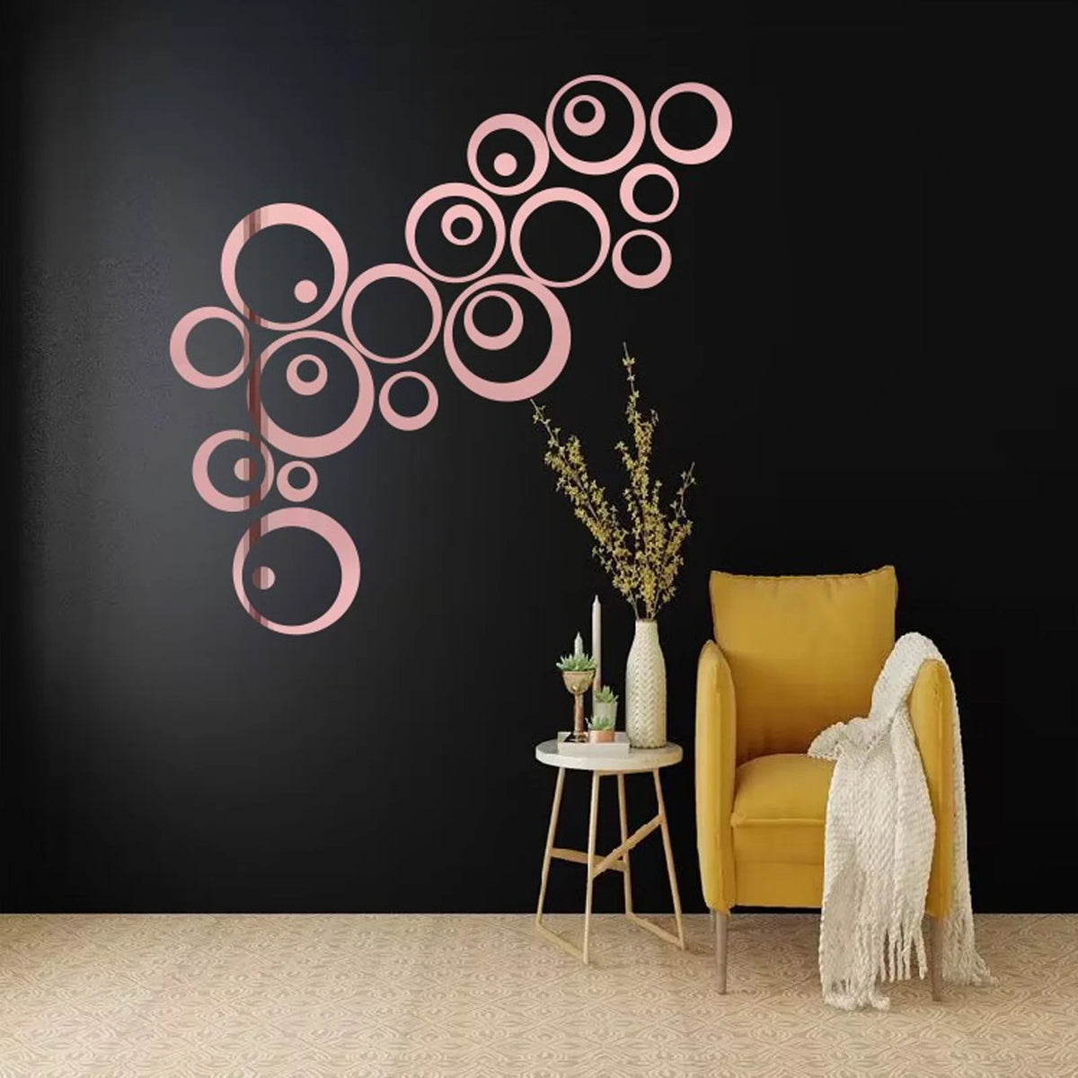 Set of 24 Gold & Silver Mirror Circle Wall Stickers