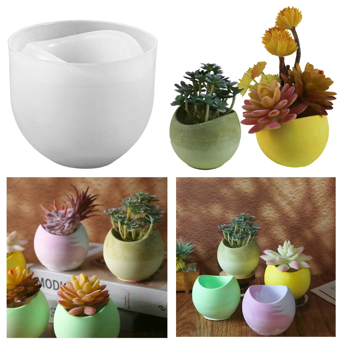 A collection of silicone arc candle jars in various shades of green, yellow, and pink, used for crafting and decor.