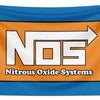 A blue banner flag featuring the white NOS logo with an orange background and text Nitrous Oxide Systems.