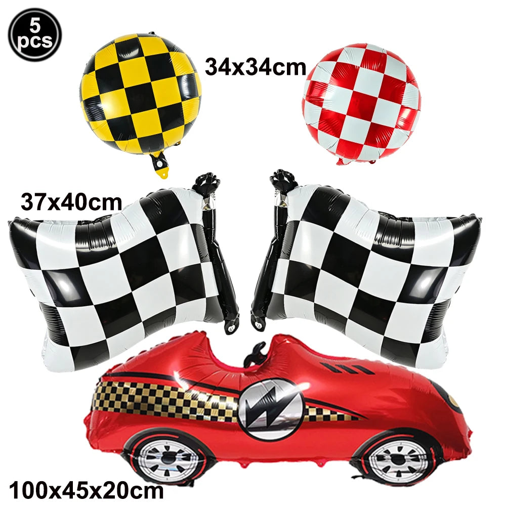 Race Car Birthday Party Balloon Decoration Set with Traffic Lights, Cones & Checkered Flags