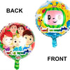 A set of two foil balloons, one showing the back and one showing the front of a cartoon character.