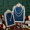 European-Style Velvet Jewelry Display Stand with Silver-Plated Floral Detail