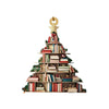 Ornement en forme d'arbre à livres décoratif avec des livres empilés et une étoile dorée en sommet.