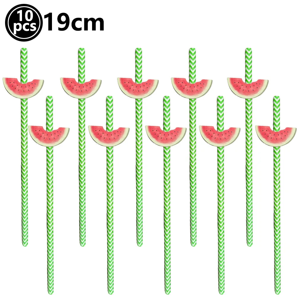 Dix ballons en feuille verts en forme de pastèque avec des tiges de 19 cm.
