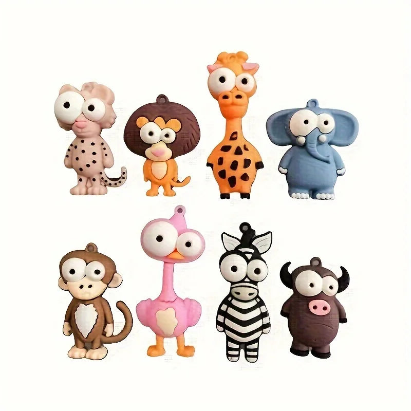 A set of six decorative refrigerator magnets featuring various animal characters like a mouse, elephant, and giraffe.