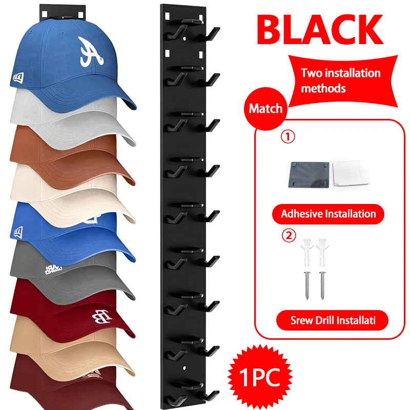 Wall-Mounted Hat Organizer Rack for 9 Caps