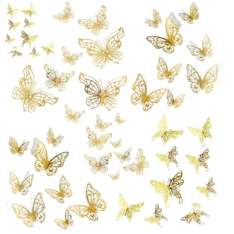 A collection of decorative gold butterfly wall stickers for home decor