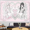 Tapiz de anime con dos figuras aladas en tonos rosa claro y blanco para decoración de pared