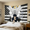 Tapiz de anime para pared con personaje estilizado y grandes alas con motivo de bandera estadounidense.