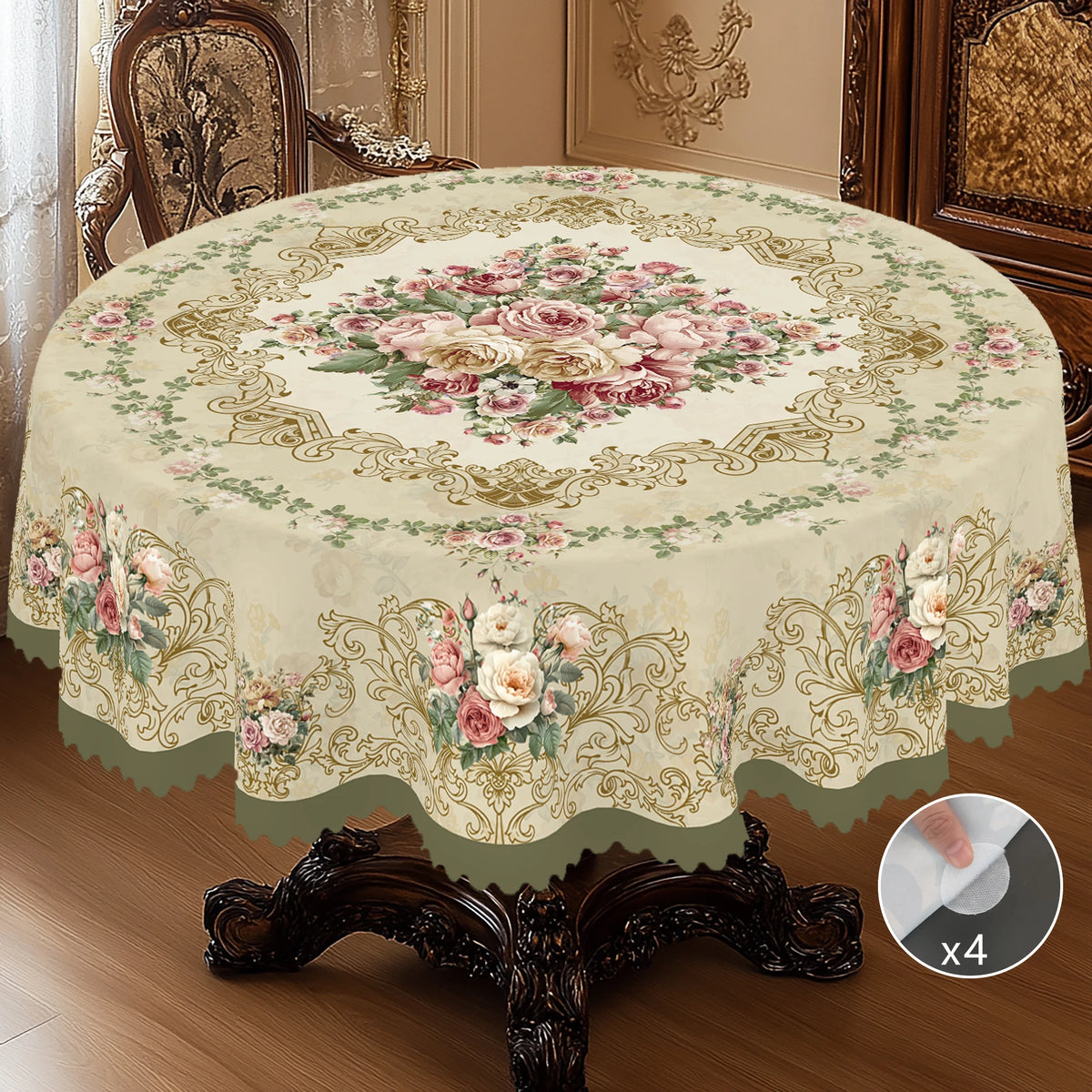 Vintage rose floral tablecloth featuring elegant round and rectangular designs for home and outdoor use