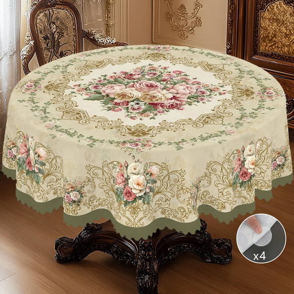 Vintage rose floral tablecloth featuring elegant round and rectangular designs for home and outdoor use