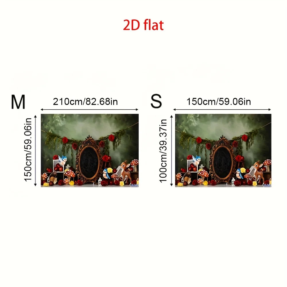 Two options of a flat 2D birthday banner, labeled M and S, featuring a dark wreath design.