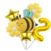 A set of six yellow and gold aluminum foil daisy balloons shaped like bees and flowers for parties
