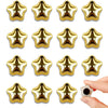 A collection of fifteen gold star-shaped fridge magnets arranged in a grid.
