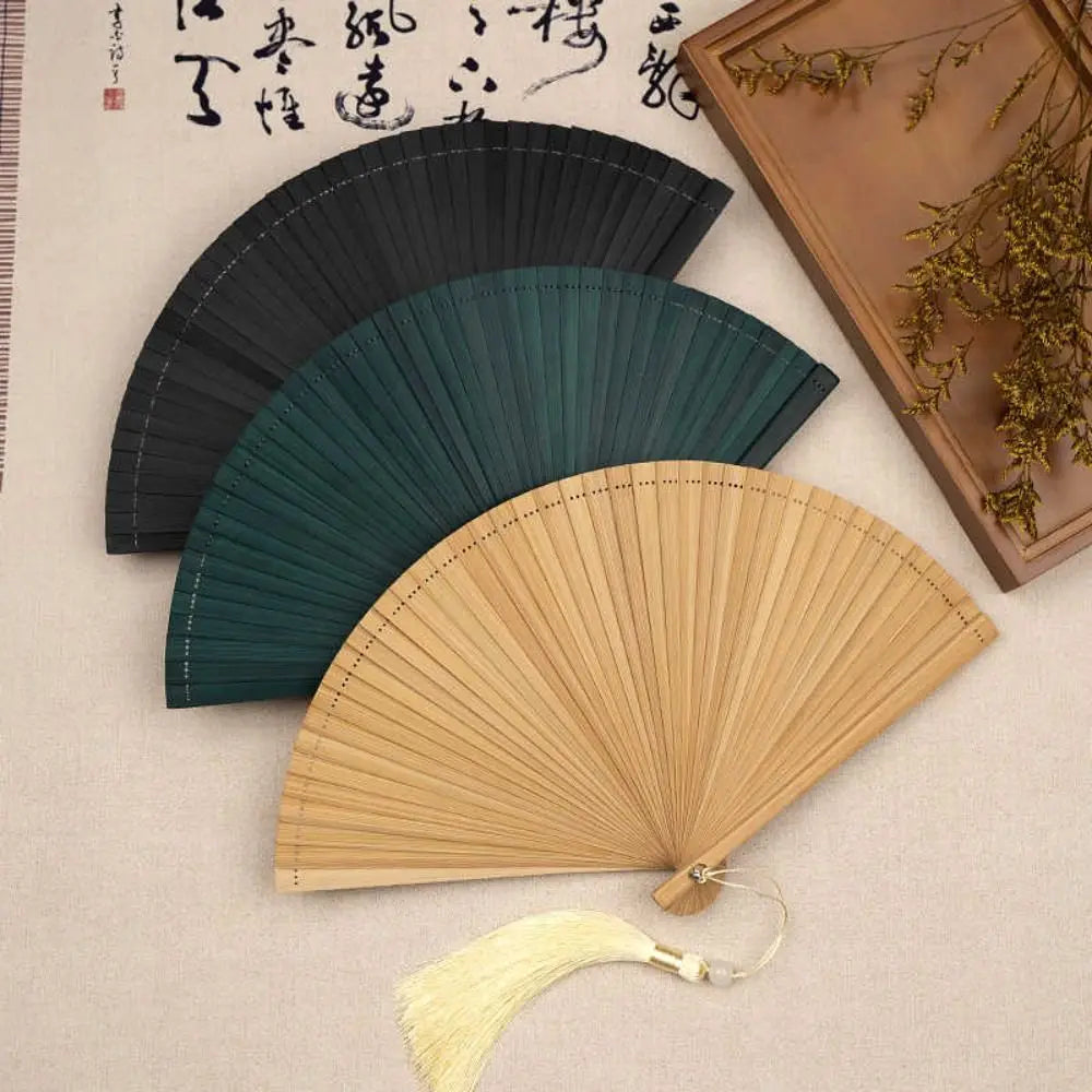Classic Bamboo Folding Fan with Tassel