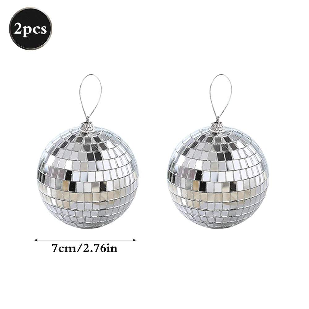 Silver disco mirror ball sphere with hanging loops for parties and decor